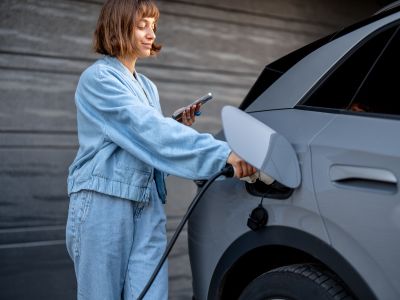 Image of person attaching a EV charger to their car
