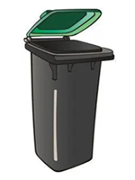 Black bin with green lid (paper and card recycling) Black bin with green lid (paper and card recycling)