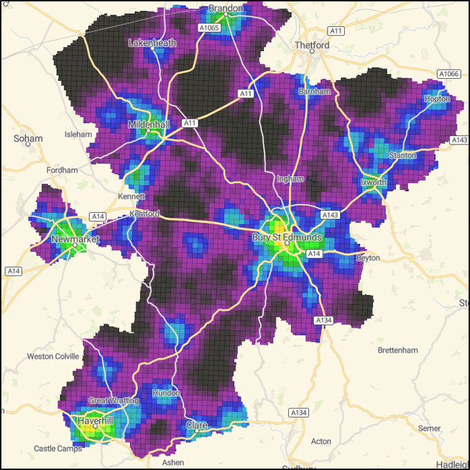 Click to view full size Figure 20: shows relative access to education facilities, with lighter colours indicating better accessibility, mainly around the main towns, and darker colours showing more limited access in rural areas. Figure 20: shows relative access to education facilities, with lighter colours indicating better accessibility, mainly around the main towns, and darker colours showing more limited access in rural areas.