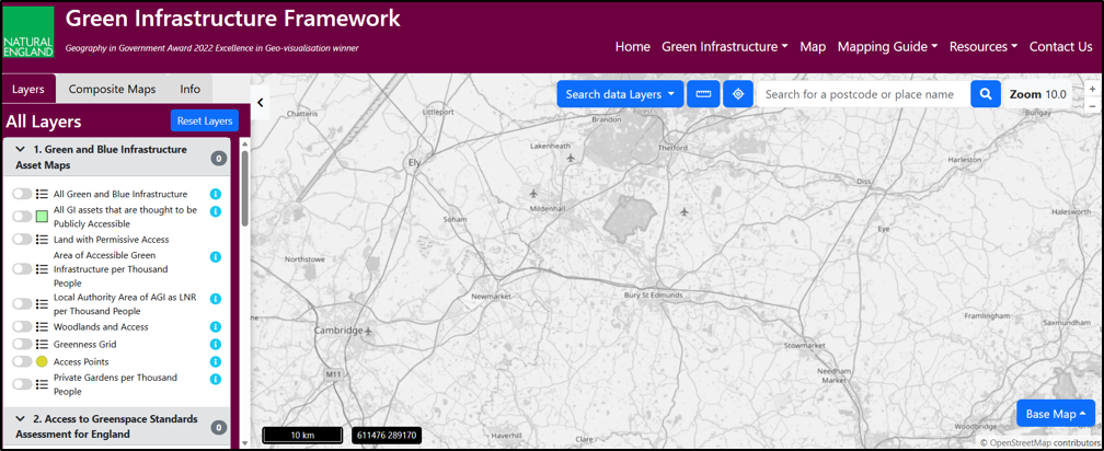 Click to view Figure 25: shows screenshot of Natural England Green Infrastructure Framework interactive mapping Figure 25: shows screenshot of Natural England Green Infrastructure Framework interactive mapping