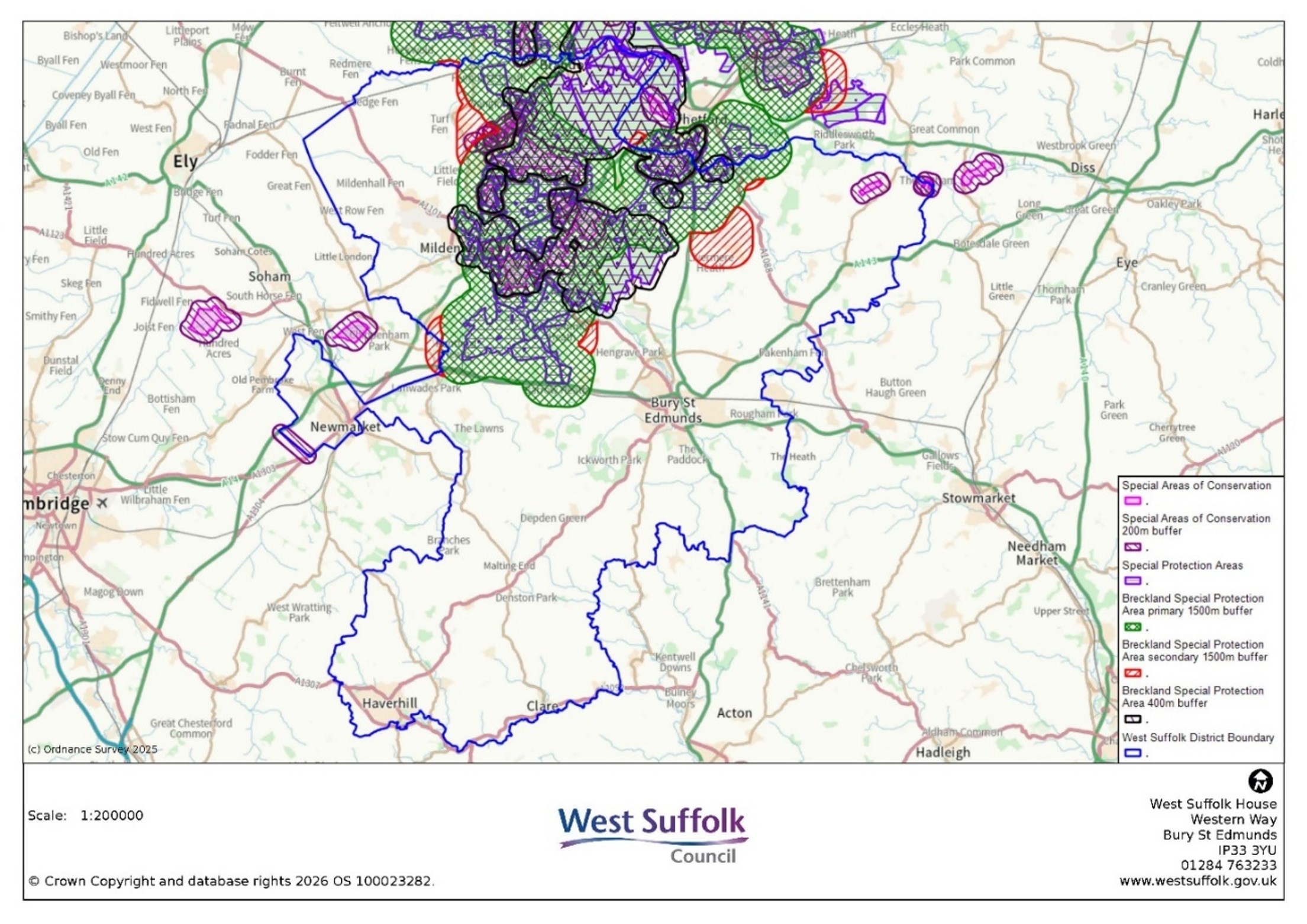 Click to view full size Figure 27: map showing special areas of protection and conservation in West Suffolk Figure 27: map showing special areas of protection and conservation in West Suffolk