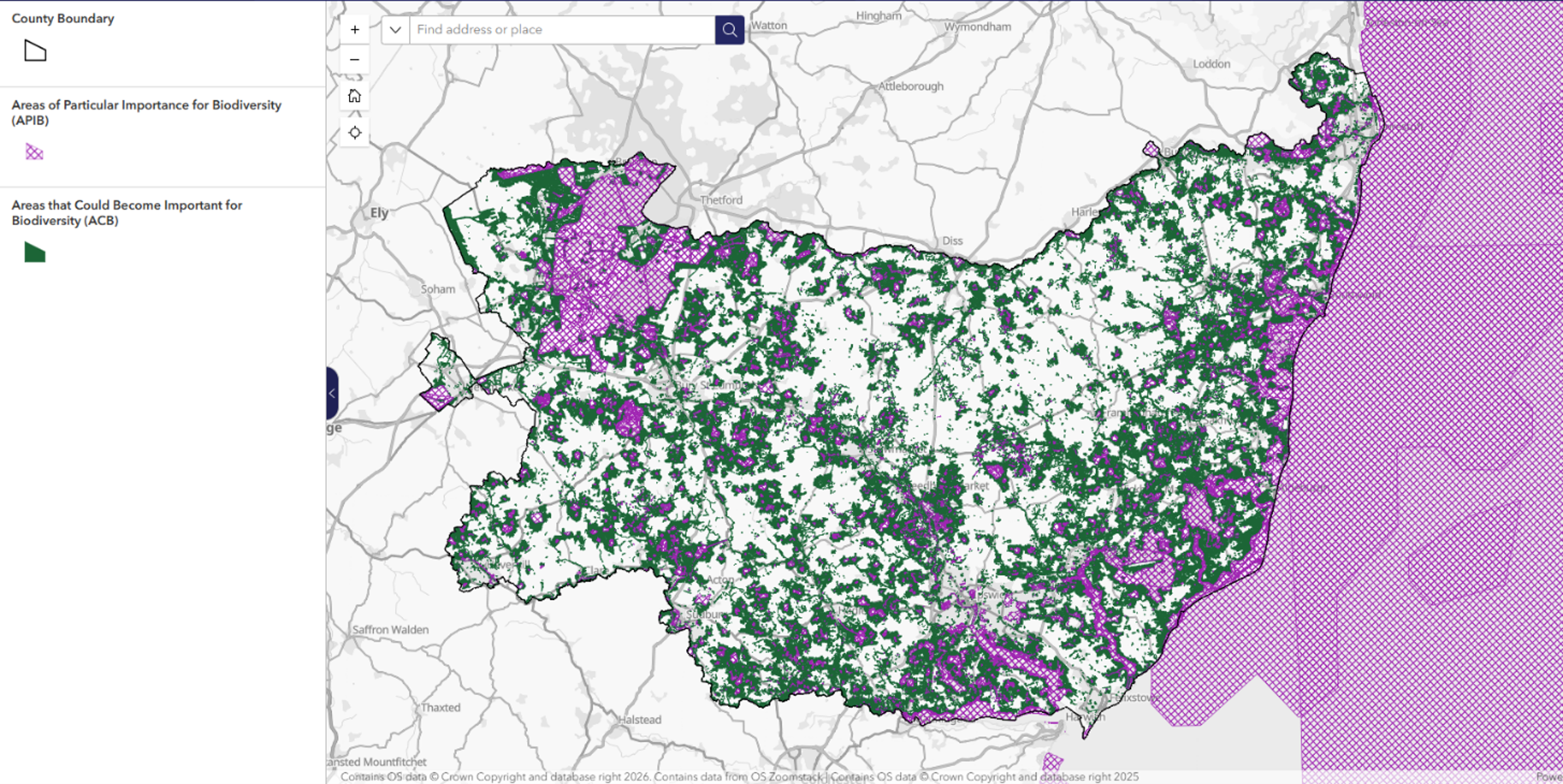 Click to view full size Figure 28: local habitat map identifying areas of importance for biodiversity in West Suffolk. Figure 28: local habitat map identifying areas of importance for biodiversity in West Suffolk.