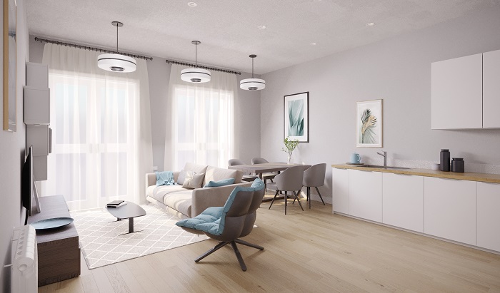 CGI image showing how the inside of the new apartments at 17-18 Cornhill, Bury St Edmunds may look when completed and furnished