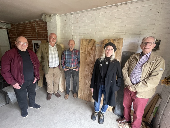 A first memorial to the victims of the witchcraft trials held in Bury St Edmunds is being created. Pictured are Dr Steve Jones, Cllr Ian Shipp, John Williams, Kate Jackson and Terry O’Donoghue with the memorial piece which is being finalised. 