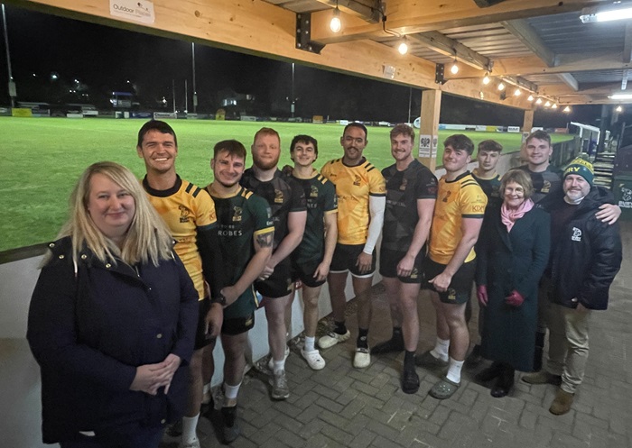 Cllr Jo Rayner and Cllr Julia Wakelam with members of Bury St Edmunds Rugby Club. The two councillors have supported the club with locality budget funds to get a community defibrillator