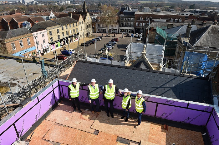Penthouse balcony view: Representatives  from Barnes, Concertus and Superstructures gathered with Cllr John Griffiths and Cllr Sue Glossop. Images  by Warren Page of Pagepix