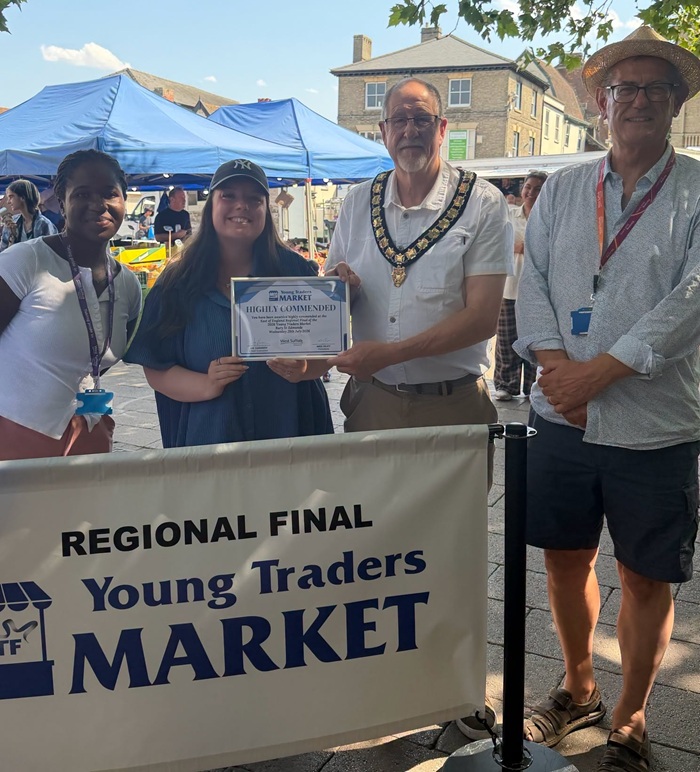 Lydia Kerr Greys Coffee in Bury St Edmunds was highly commended in the Food and Drink category and is pictured with the three judges. Lydia Kerr Greys Coffee in Bury St Edmunds was highly commended in the Food and Drink category and is pictured with the three judges.