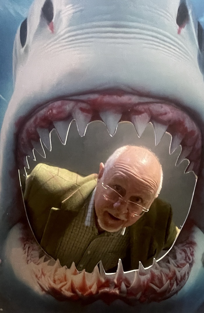 Celebrating 50 years of Jaws - Cllr Ian Shipp in the mouth of a Jaws cut out. People visiting the exhibition will also be able to pose for photos in the shark's mouth Celebrating 50 years of Jaws - Cllr Ian Shipp in the mouth of a Jaws cut out. People visiting the exhibition will also be able to pose for photos in the shark's mouth