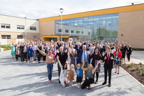 Members of the community who officially opened the Mildenhall Hub today, with representatives of the organisations that helped fund the project, design and build the Hub, and supply services there.
