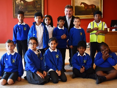 All Saints Primary students with David Smithet - solicitor from West Suffolk Council icon