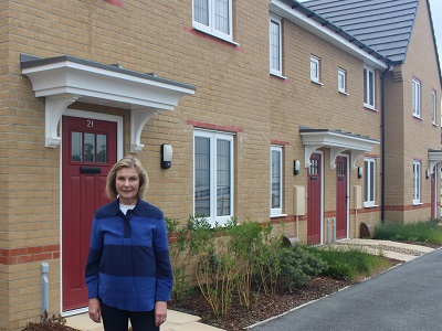 Cllr Sara Mildmay-White Cabinet Member for Housing at West Suffolk Council, outside some of the new affordable homes delivered on Marham Park in Bury St Edmunds