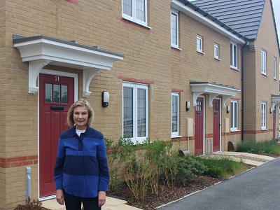 Cllr Sara Mildmay-White Cabinet Member for Housing at West Suffolk Council, outside some of the new affordable homes delivered on Marham Park in Bury St Edmunds