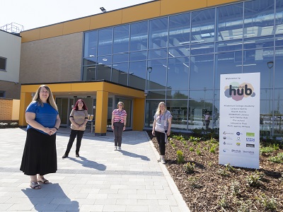 Cllr Jo Rayner, West Suffolk Council Cabinet Member for Leisure, Culture and Community Hubs with Jack Norman, Property Manager for Suffolk Libraries, Kate Ashton, Executive Library Manager and Denise Gray, Library Manager.