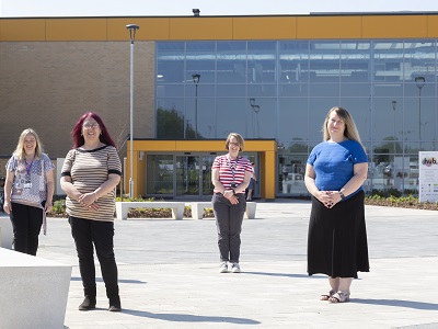 Denise Gray, Library Manager with Jack Norman, Property Manager for Suffolk Libraries, Kate Ashton, Executive Library Manager and Cllr Jo Rayner, West Suffolk Council Cabinet Member for Leisure, Culture and Community Hubs.