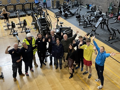 Staff, Councillors and Site manager in the temporary gym at the leisure centre icon