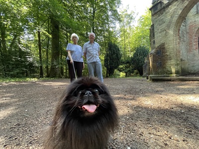 Susan and Horry Parsons with their dog Leo at Brandon Country Park