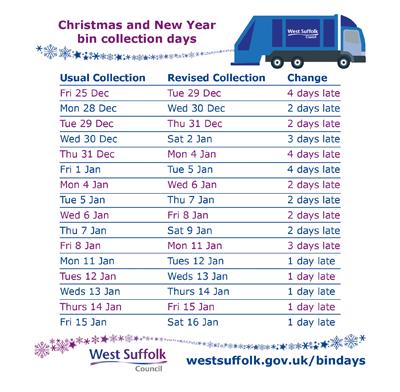 WSC Bin collection timetable Christmas 2020 400px