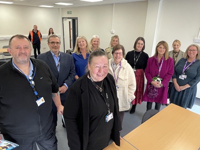 Elaine Simmons with Cllr Joe Mason, Cllr Diane Hind and Cllr Margaret Marks and representatives of Eastern Education Group and West Suffolk College in one of the new class rooms.