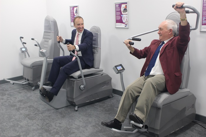 Colin Aldrich, a customer of the Brandon Leisure and Health Hub and MP Matt Hancock try out the Shapemaster exercise equipment