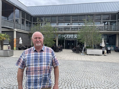 Cllr Ian Shipp outside The Apex in Bury St Edmunds