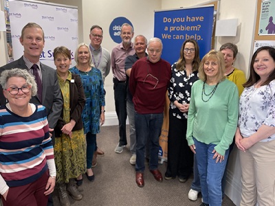 Cllr Donna Higgins and Mary Porch are pictured with West Suffolk Council staff and staff and volunteers from Citizens Advice West Suffolk icon