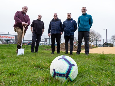 Cllr Ian Shipp, Cllr Richard Alecock, Cllr Andy Neal, Matt Stebbings, Football Development Manager at Suffolk Football Association and Simon Collin, Parks Infrastructure Manager at West Suffolk Council. icon