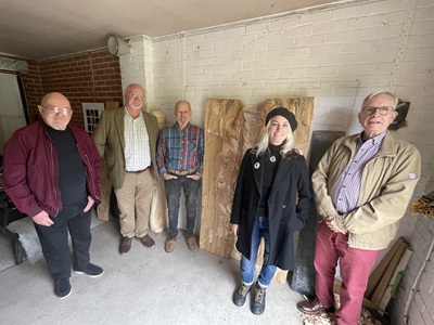 Dr Steve Jones, Cllr Ian Shipp, John Williams, Kate Jackson and Terry O’Donoghue with the memorial piece which is being finalised. icon
