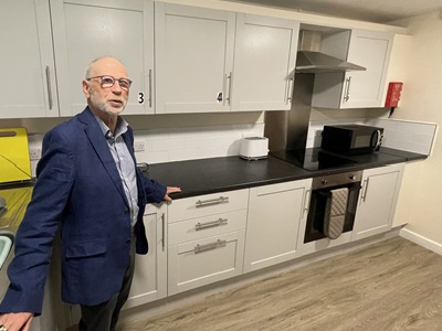 Cllr Richard O'Driscoll, Cabinet Member for Housing at West Suffolk Council in a kitchen at one of the council's other temporary accommodation properties in West Suffolk. icon
