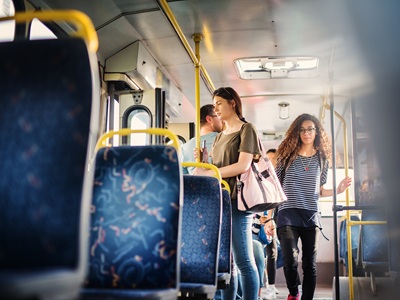 Stock image of passengers on bus icon