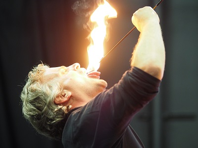 A fire eating demonstration as part of ‘The Magic of Physics.’