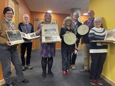 West Suffolk cllrs Diane Hind, Richard O'Driscoll, Cliff Waterman and Ian Shipp with Museum Curator Claire Wallace, SCC Councillor Cllr Nadia Cenci and Jean Deathridge, Museum archivist