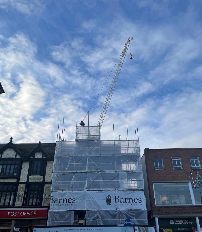 Once completed the redevelopment will deliver two ground floor business units with 12 flats above, a wider ground floor walkway at Market Thoroughfare, a new frontage onto St Andrews St South, and bring the Victorian Cornhill front back into use.