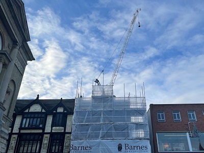 The tower crane has been used for work on West Suffolk Council’s redevelopment of 17-18 Cornhill, in Bury St Edmunds town centre, the site of the former Post Office.