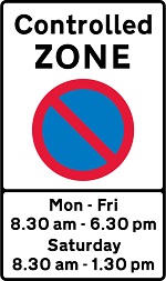 Controlled parking zone sign - with times